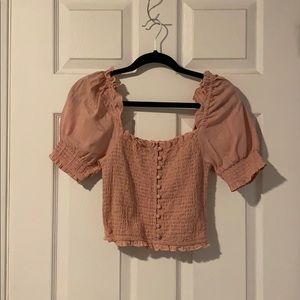 Pink Cropped Puff-Sleeve Top (XS)